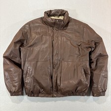 Vintage Eddie Bauer Leather Goose Down Puffer Jacket Men  s XL Brown Zip Bomber