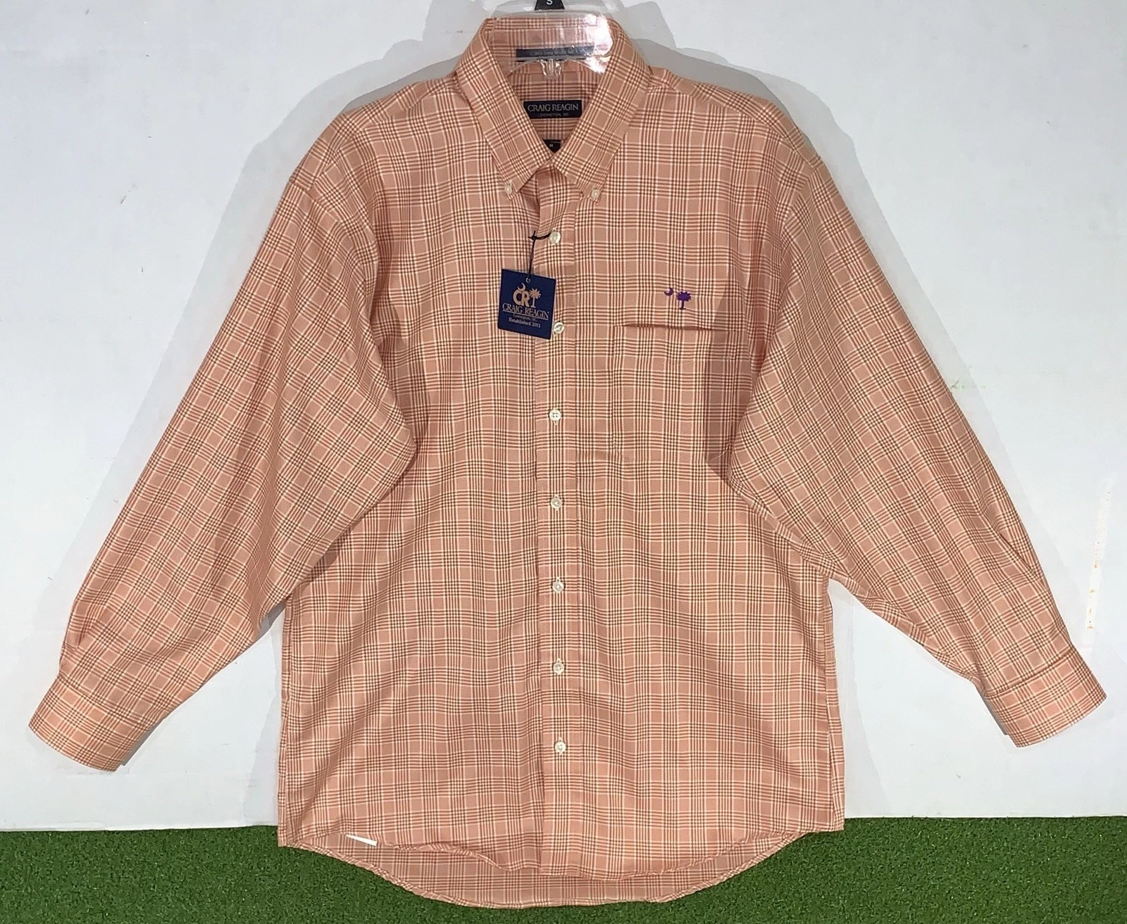 NWT Craig Reagin Orange Purple Tree Clemson Plaid LS Button Up Sz Medium