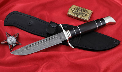 Knife finca NKVD steel damascus handle black hornbeam cupronickel