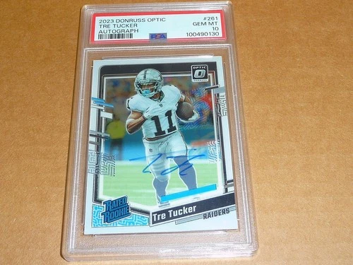 2023 Panini Donruss Optic TRE TUCKER AUTOGRAPH/AUTO RAIDERS 32/199 #261 PSA 10