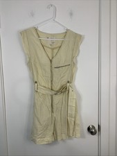 Anthropologie Pilcro Belted V-Neck Romper Cream Linen Blend Size S