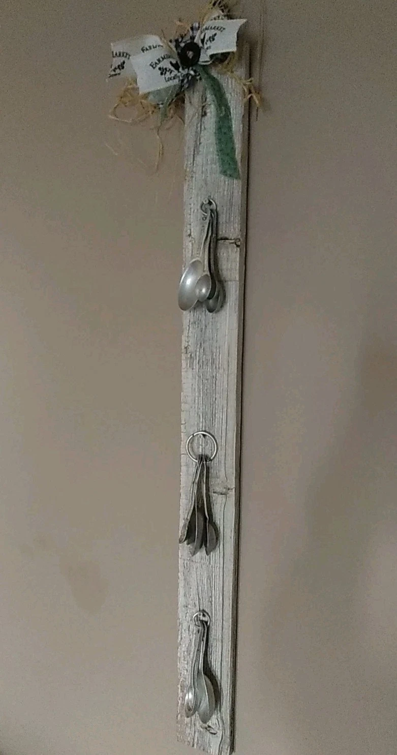 Vintage Aluminum Measuring Spoon Display Handmade On Barnwood