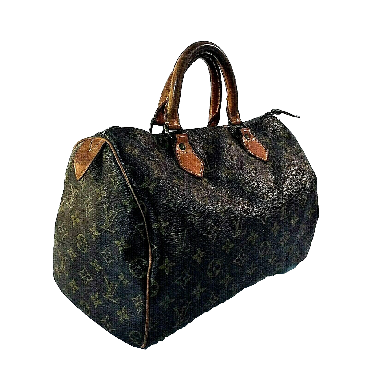LOUIS VUITTON SPEEDY BANDOULIERE 30 BRN MONOGRAM CANVAS VACHETTA