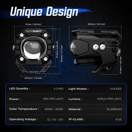 NOVSIGHT 2 inch LED Pods Lights Driving Lamp with 8 Light Modes 2 Kinds Brackets - Picture 8 of 12