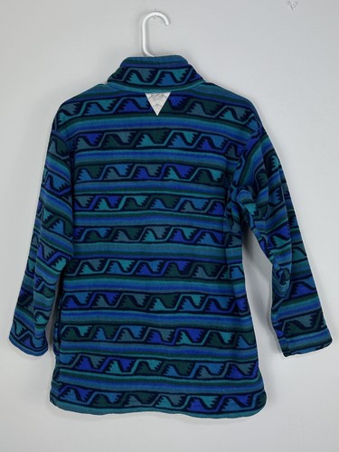 VTG Patagonia Kids Aztec Waves Fleece 1/4 Snap T Pullover Size 12 Made USA READ - Picture 13 of 18