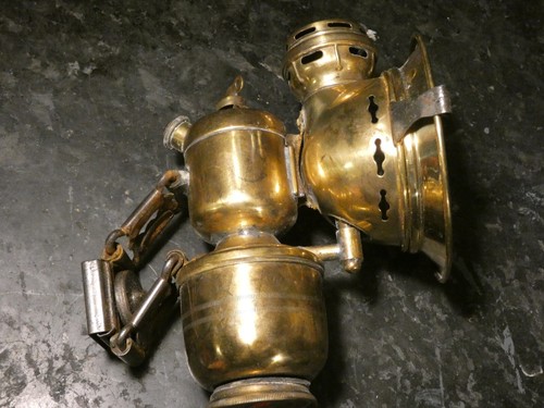 VINTAGE POWELL & HANMER CARBIDE BRASS BICYCLE BIKE LAMP LIGHT PANTHER - Foto 6 di 11
