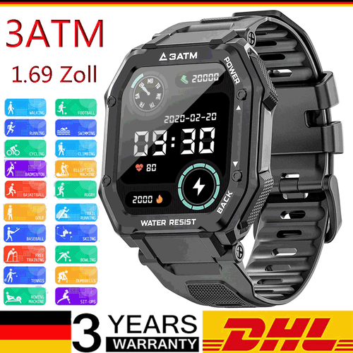 Smartwatch Bluetooth Herren Watch Fitness Herzfrequenz Pulsuhr Blutdruck 3ATM DE Smartwatch Bluetooth Herren Watch Fitness Herzfrequenz Pulsuhr Blutdruck 3ATM DE