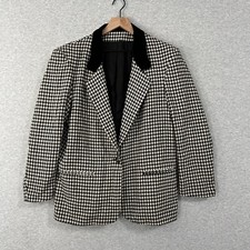 Vintage Houndstooth Blazer Jacket Womens 12 Tweed Velvet Academia Career USA 80s