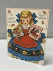 VINTAGE BIRTHDAY CARD 1950s 1960s RETRO JUNK JOURNAL YOUNG GIRL CHILD GOLDILOCKS