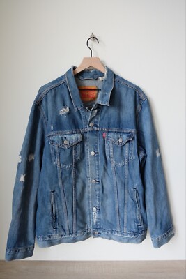 Levi's Water Less Denim Jacket Coat XXL Trucker Rancher Distressed S40116