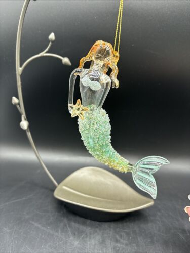 Vintage large green Sequin glass Mermaid ornament - Hand Blown Glass - Picture 1 of 7
