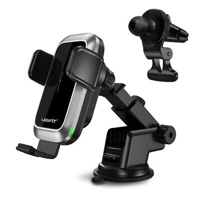 Lasfit Car Phone Holder and Fast Charger 15W Wireless Automatic Clamping Black