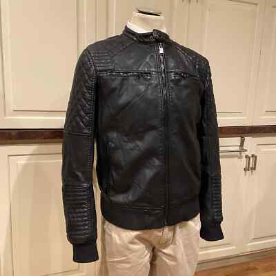 Express Black Leather Jacket With Quilted Shoulders Mens Size L