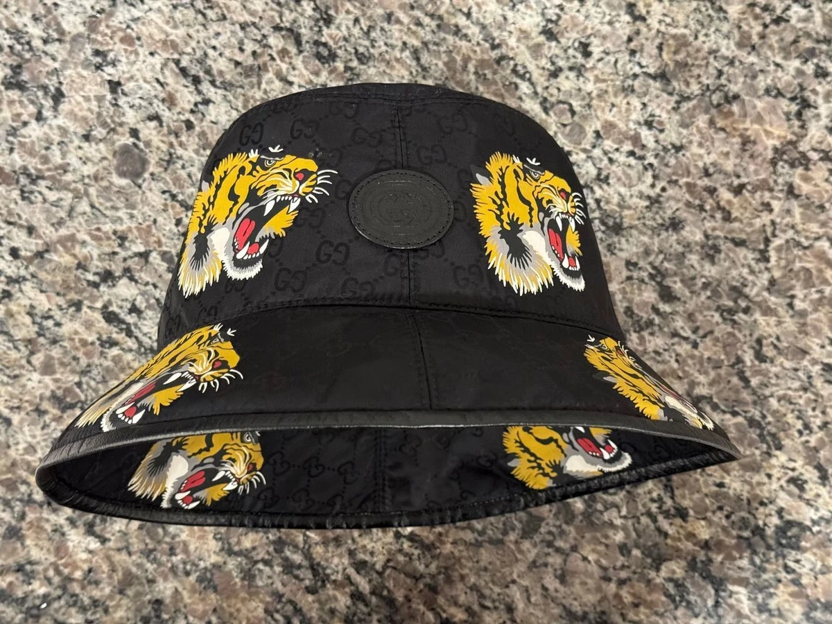 Gucci Dive Tiger Black Bucket Hat GG Web Nylon VERY RARE 7008534hap VWG 327542