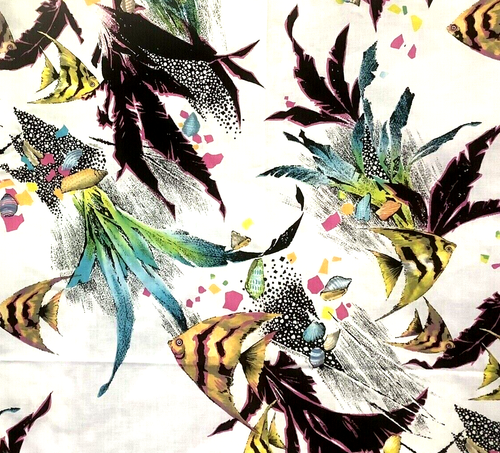 Trapunta vintage Cranston tessuto cotone pesce tropicale grande design cucito artigianale 3 metri - Foto 2 di 6