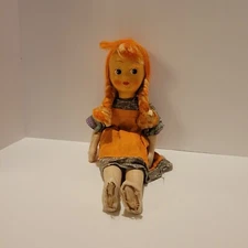 Vintage Red Hair Celluloid Face Rosy Red Cheeks Cloth Body Polish Baby Doll 16"