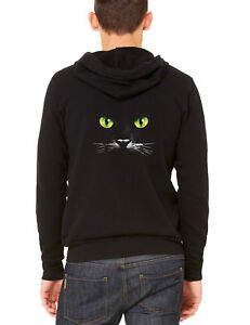 Men's Black Cat Face Charcoal Raglan Hoodie Halloween Scary Meow Kitten Witch 
