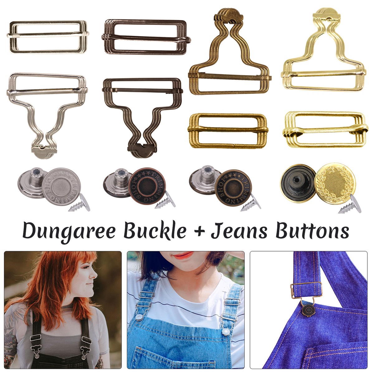 Dungaree Buckle with Jeans Buttons Brace Clips Rectangle for DIY