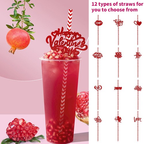 24 Valentine's Day Paper Straws Disposable Straw Decoration Disposable Paper
