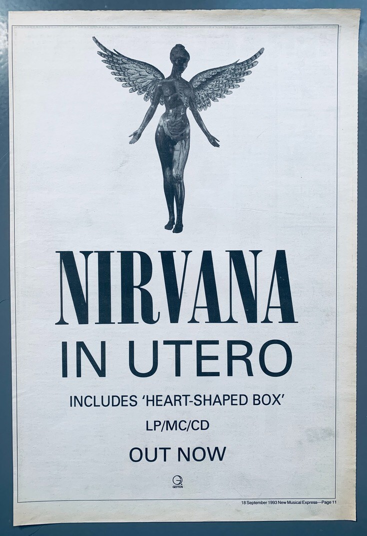 1993年NIRVANA◇IN UTEROプロモーション当時物非売品ポスターUS NIRVANA Poster 1993/94 IN UTERO US TOUR Custom Design 11x17