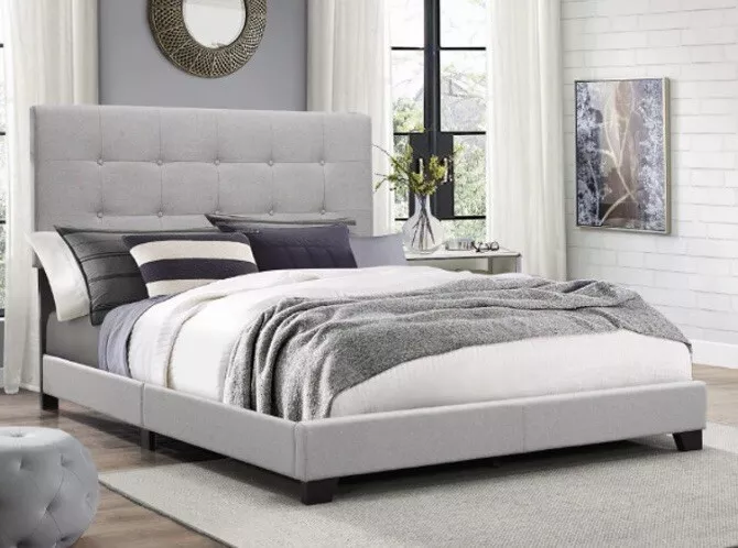 Crown Mark Erin Upholstered Panel Bed in Gray Queen Full Twin