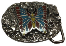 Vintage S.S.I. Turquoise Coral Inlay Butterfly Belt Buckle 2 3/4'' X 2''