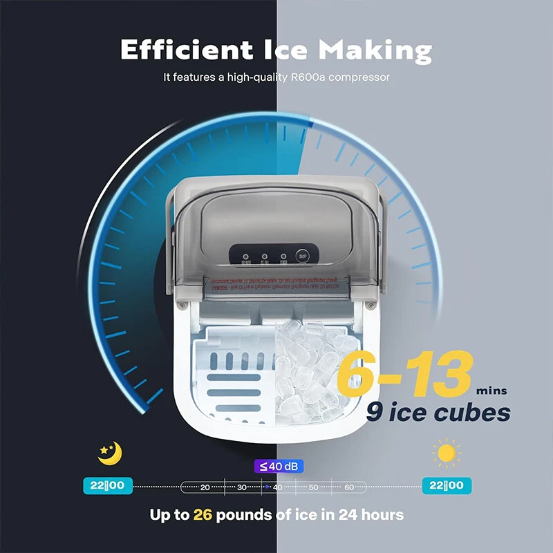 Máquina eléctrica para hacer cubitos de hielo con 10 bolsas de hielo, función de autolimpieza 26 lb/día Foto 3 de 4