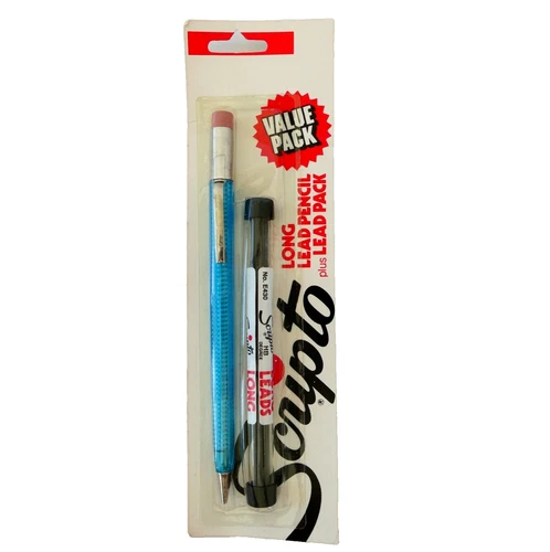Vtg Scripto Long Lead Pencil & Lead Pack B319 NOS Blue Clear 1980s New