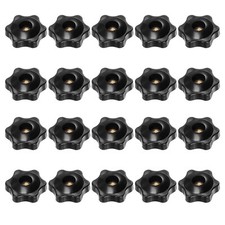 20pcs 6-Star Knob 1/4-20 Thread 32mm Head Through Hole Brass Insert Handle Black