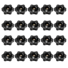 20pcs 6-Star Knob 1/4-20 Thread 32mm Head Through Hole Brass Insert Handle Black