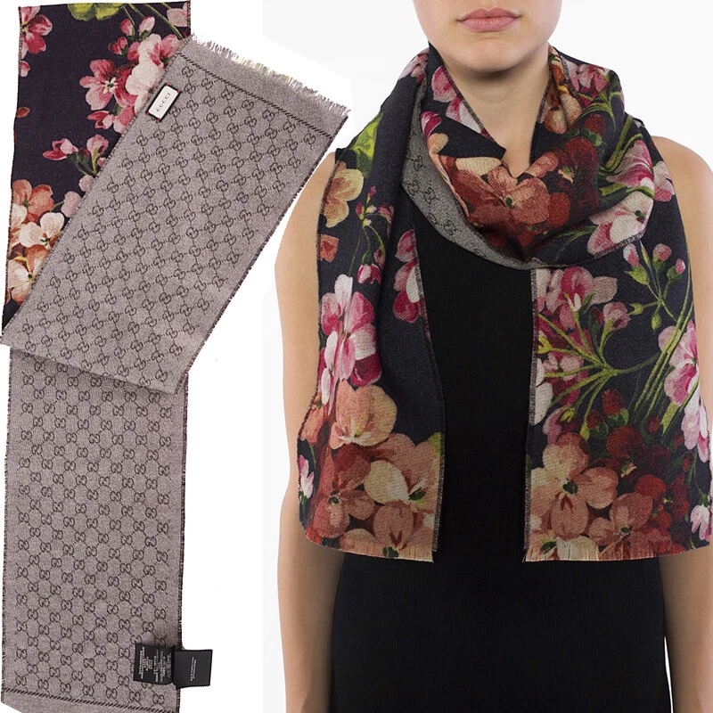 Gucci GG Wool Silk Scarf Tan