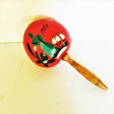Vintage Mexican Maraca Percussion Shaker Instrument Hand Painted Travel Souvenir