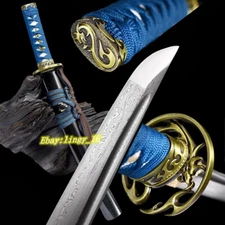 Japanese Tanto Samurai Sword Folded Steel Sharp Short Knife Katana Dragon Tsuba
