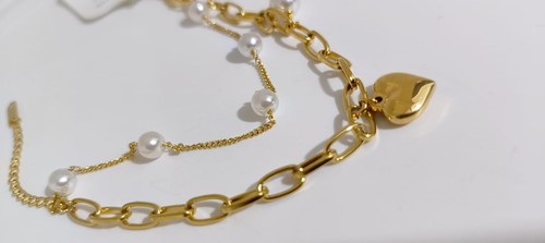 Stainless Steel Pearl Inlaid Heart Bracelet Elegant Girls Jewelry Birthday party - Picture 3 of 4