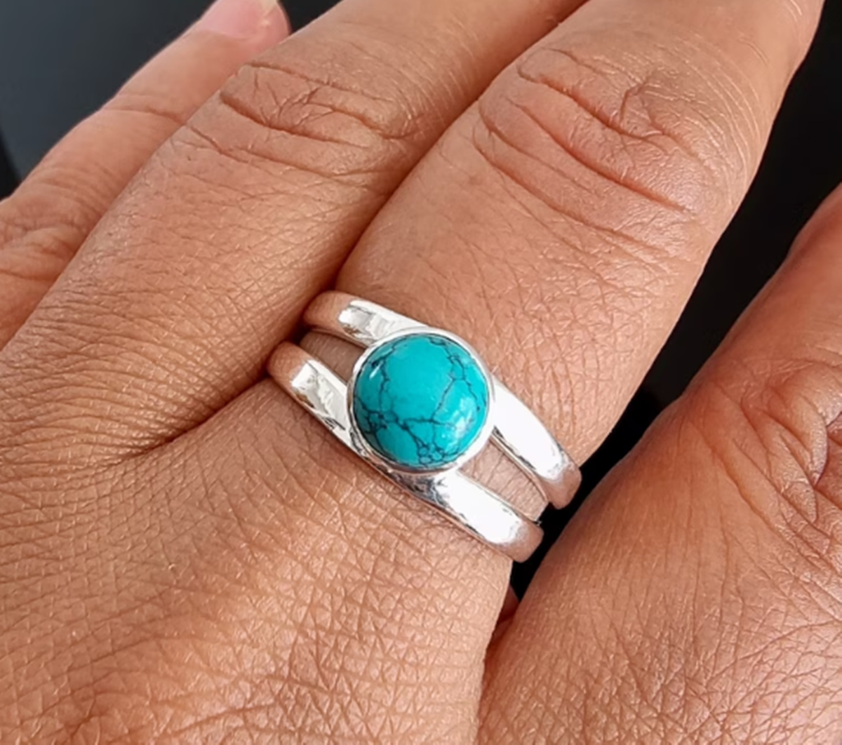 Green Turquoise Gemstone Ring 925 Sterling Silver Handmade