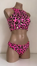 Schminke 🐆 neon UV leopard animal polewear set pole dance crop top & bottoms  