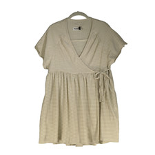 Urban Outfitters Wrap Mini Dress Womens Size S Tie Closure Beige Stripe Stretch