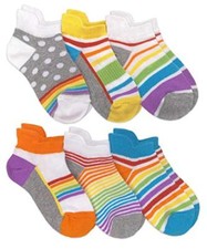 Girl's Colorful Rainbow Sport Tab Low Cut Socks 6 Pack Rainbow Small