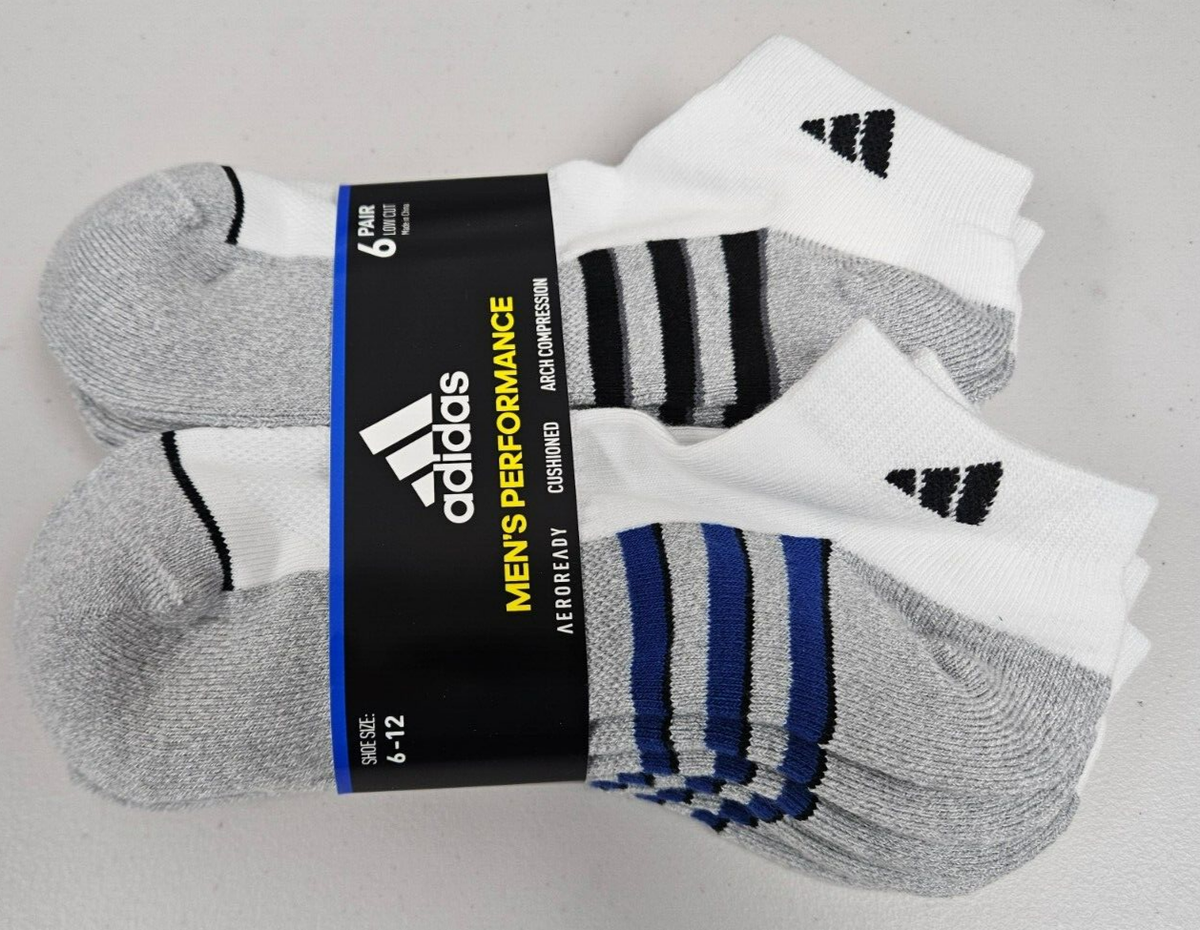Pair New Adidas Men Low Cut Sock Fits Shoe Size to12 WHITE