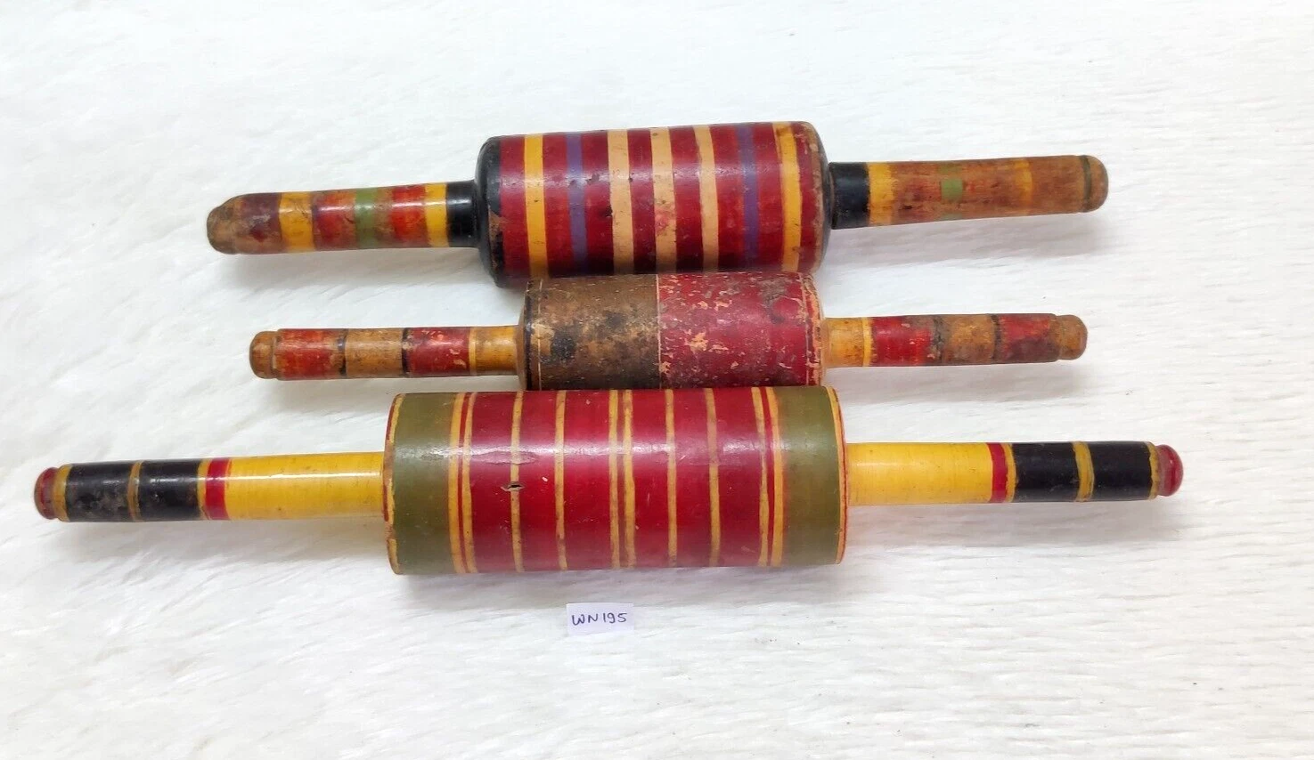 Antique Primitive Handmade Lacquered Bread Bakers Wooden Rolling Pin 3 Pcs WN195