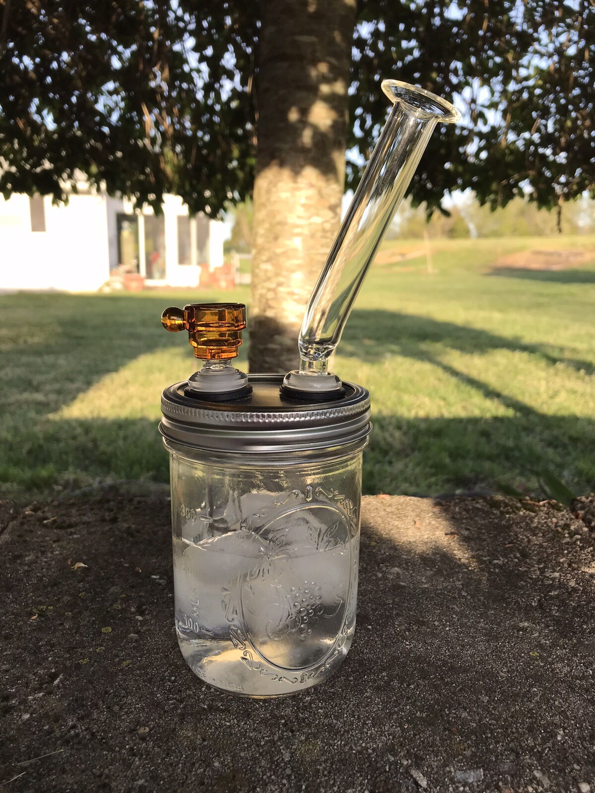 Bong Mason Jar 16oz Pint 14mm Glass Amber Bowl Bubbler Water Pipe  Free Shipping