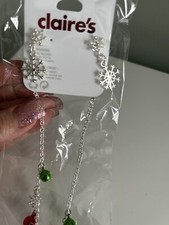 Claire's Snowflakes and Bells Necklace and Earring Set, Silvertone, NWT