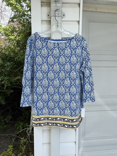 NWT Talbots Pretty Blue White Yellow Floral Ballet Neck 3/4 Sleeve Top 1X