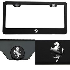 Laser Engraved Ferrari Logo Mirror Matte Black License Frame Stainless Steel