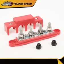 250A 12V 4 Post Busbar Bus Bar Power Distribution Block With Cover 5/16" Red