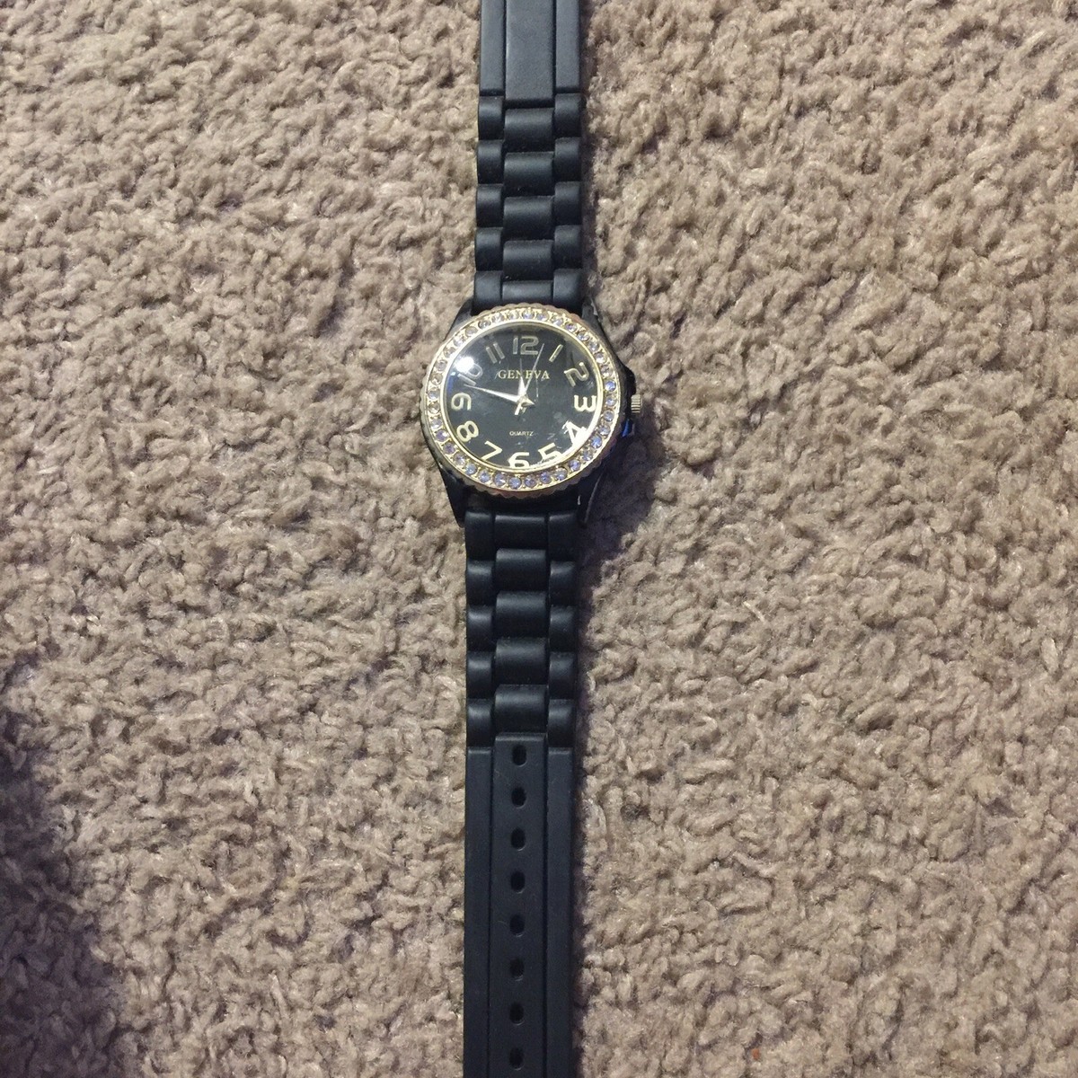 Geneva 5573 Watch with Rhinestone Border - Black/Gold | eBay