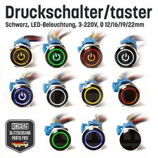 Metall Druckschalter Drucktaster 12 16 19 22 mm Schwarz LED 5V 12V 220V IP65