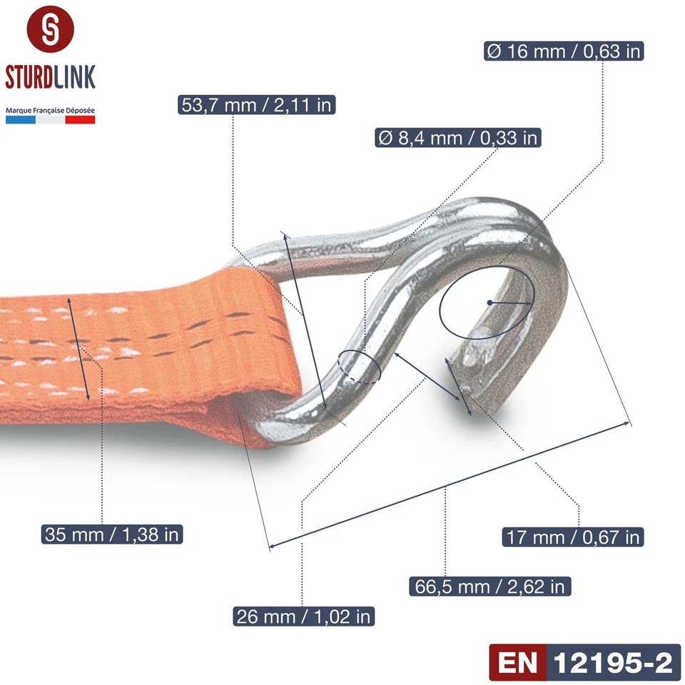 Automatik Spanngurt 35mm 5m mit J Haken 1000kg/2000kg | Set von 2 Spanngurte ... - Bild 4 von 4