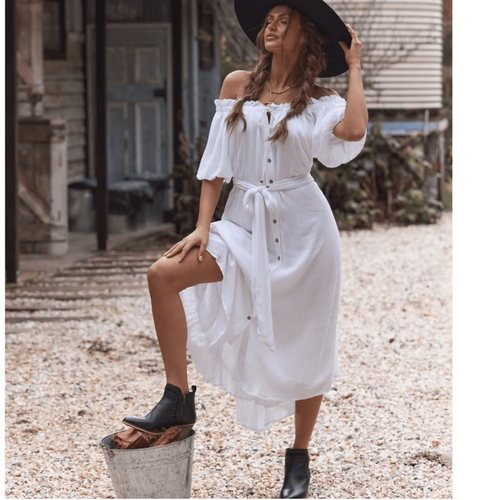 Nuevo con etiquetas Vestido de Lechera Blanco Coven & Co Talla XS Lagenlook Maternidad - Imagen 1 de 13