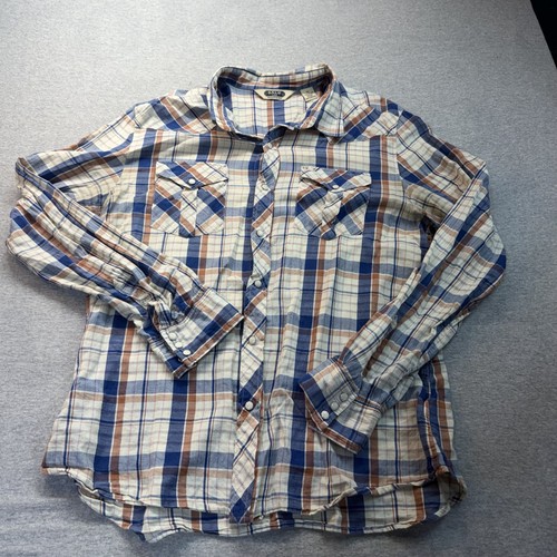 Salt Valley Western Shirt Mens XL Blue Plaid Pearl Snap Long Sleeve Cowboy